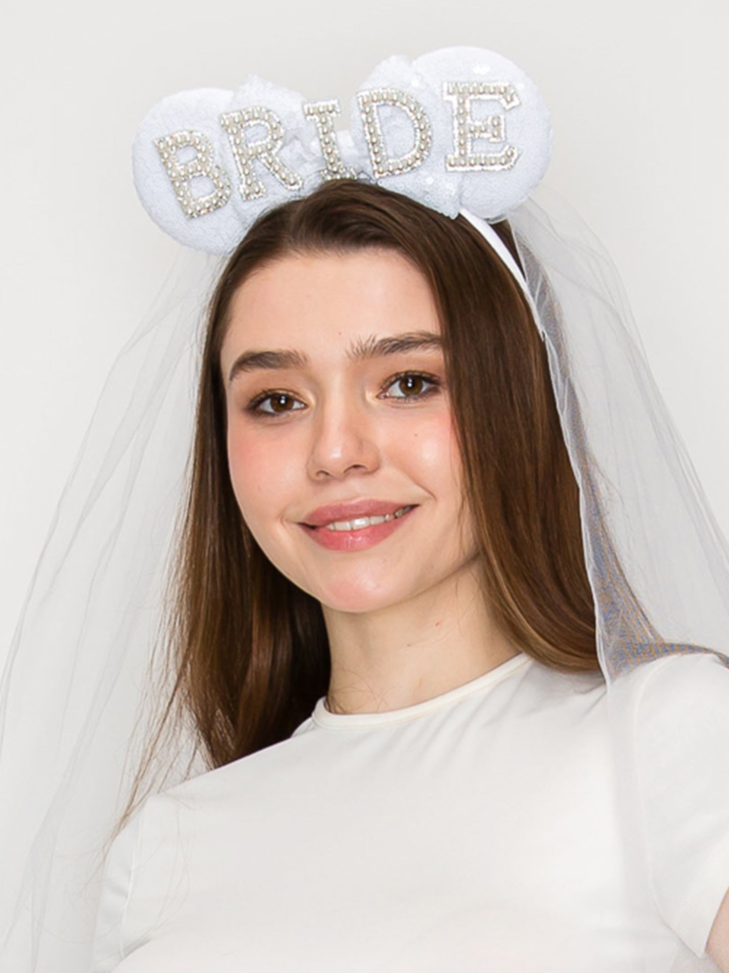Ruby Bridal Wedding Headband Featuring Pearl Lettering Tulle Veil