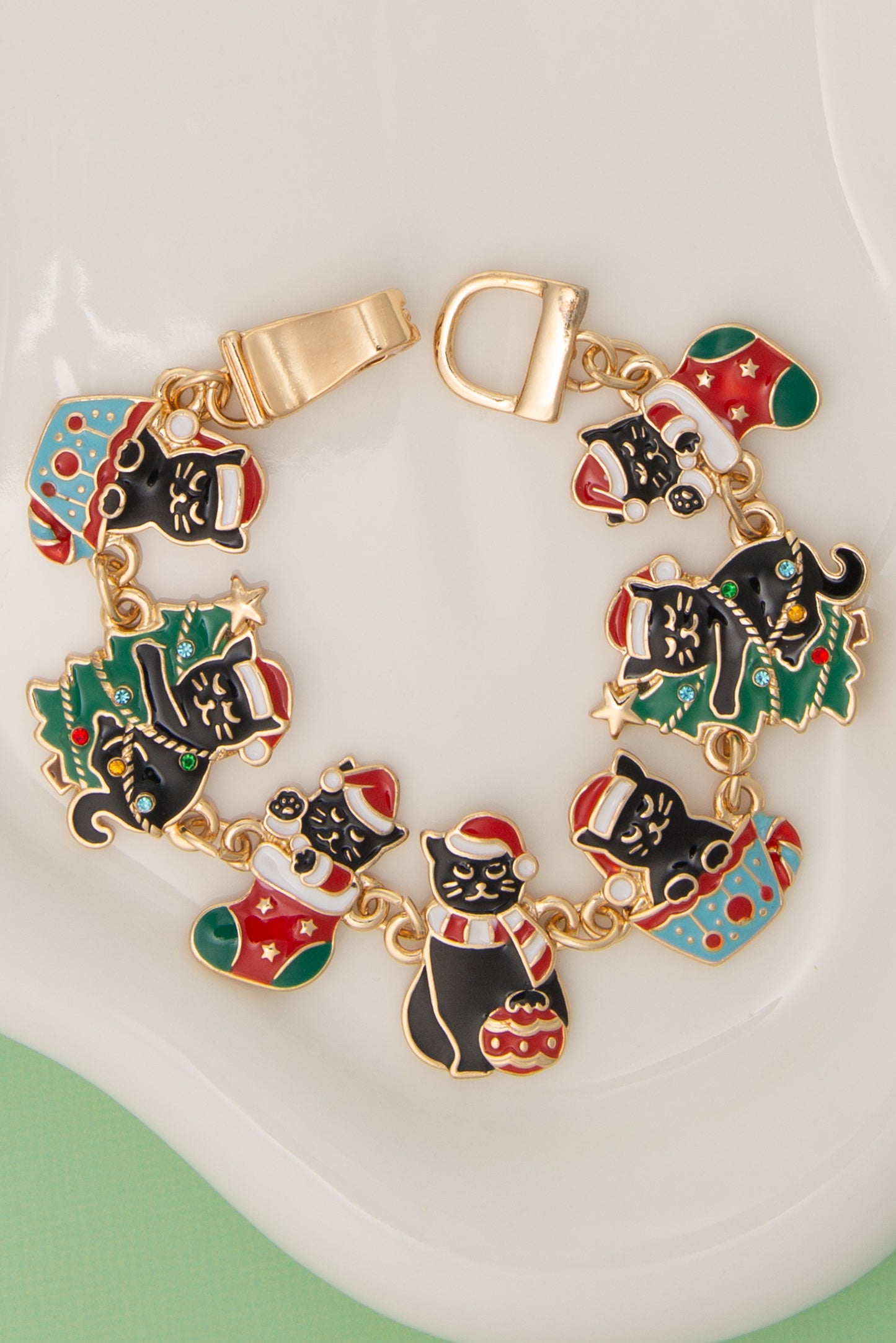 Scarlett Christmas Tree Enamel Link Charm Bracelet | Gold