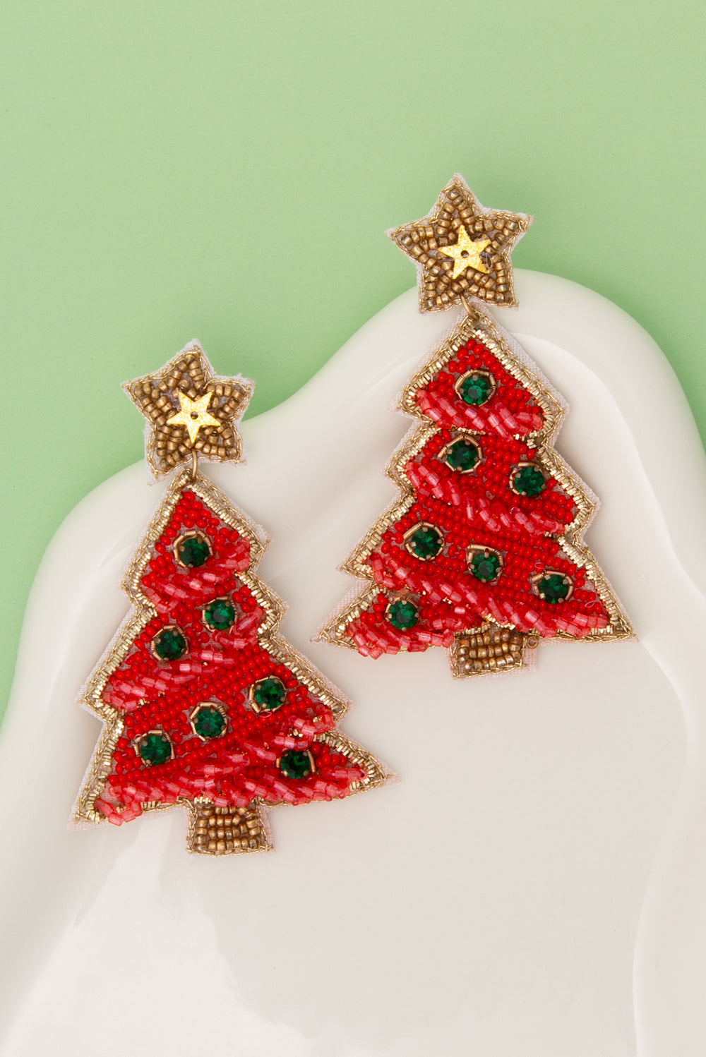 Naomi Christmas Tree Star Topper Post Earrings | Red