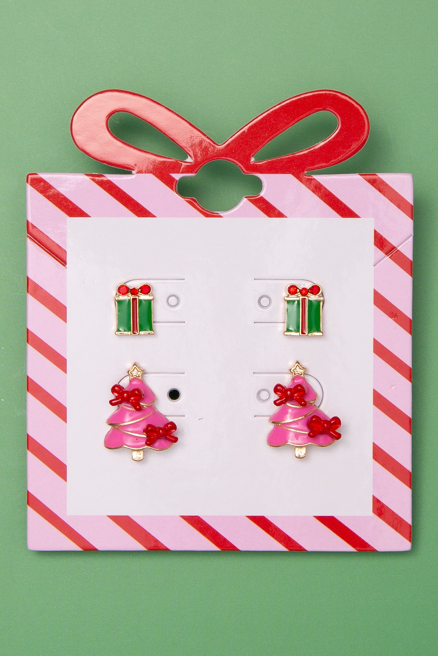 Adriana Christmas Tree and Present Enamel Post Earring Set | Pink
