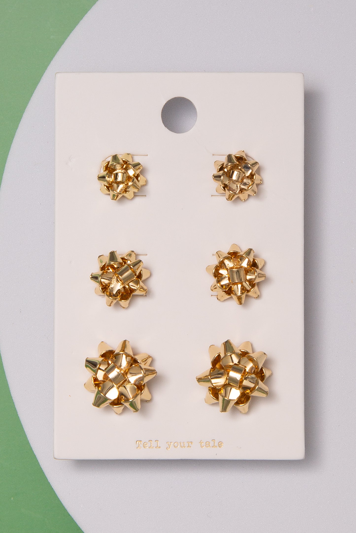 Sasha Holiday Stud Earring Set with Mini Gift Bow Designs | Gold