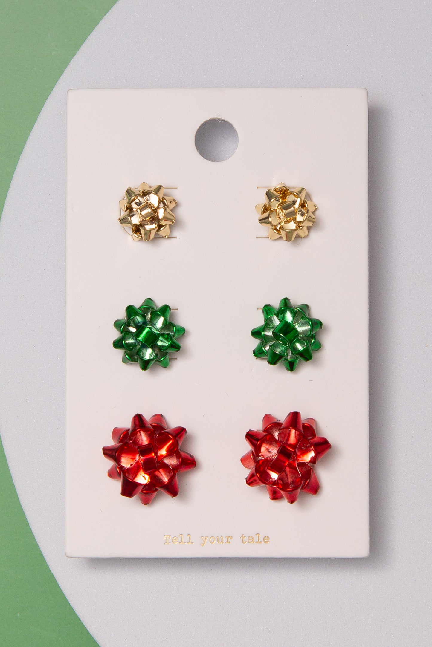 Sasha Holiday Stud Earring Set with Mini Gift Bow Designs | Gold