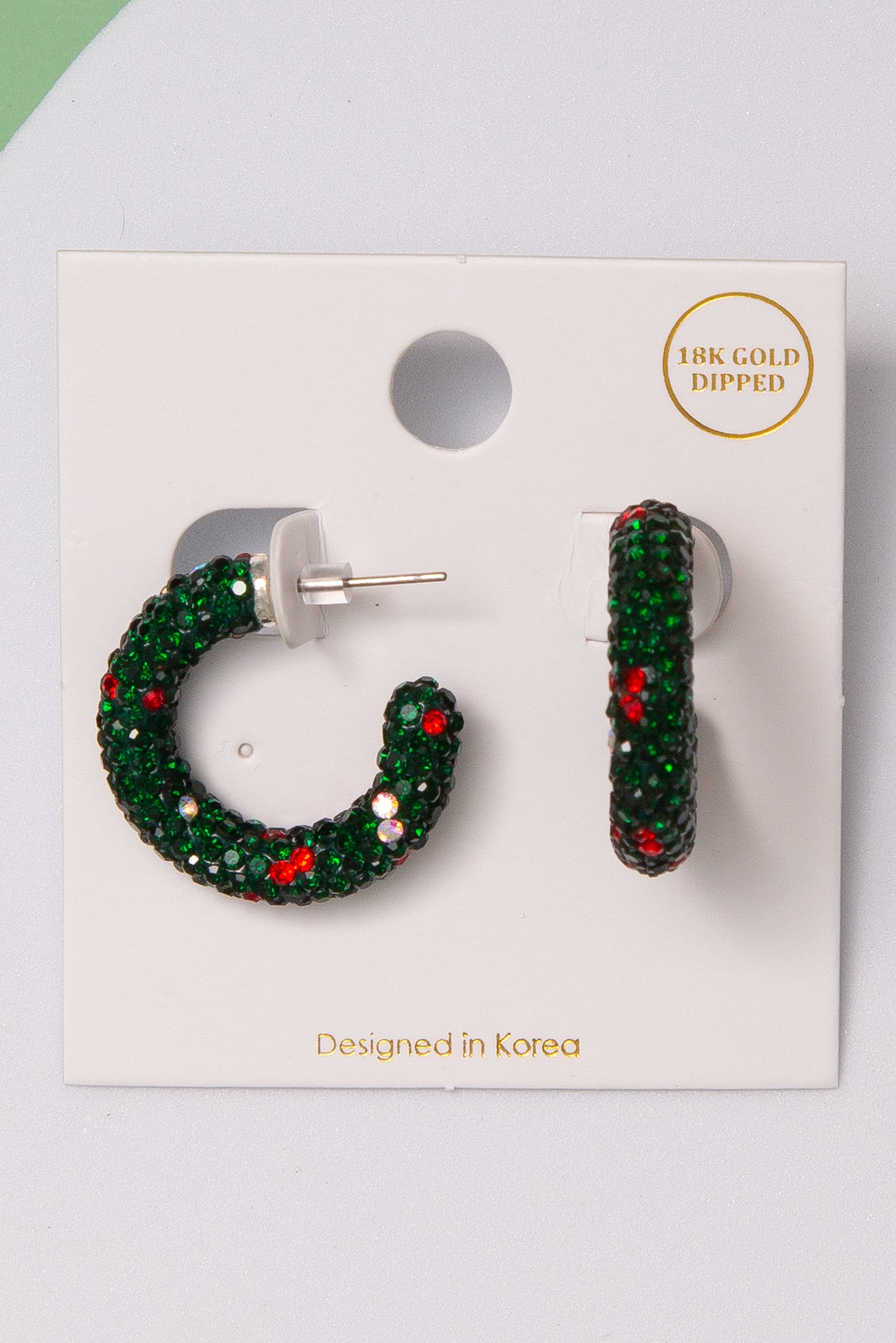 Kathryn Christmas 18K Gold Dipped Crystal Pavé Open Hoop Earrings | Green