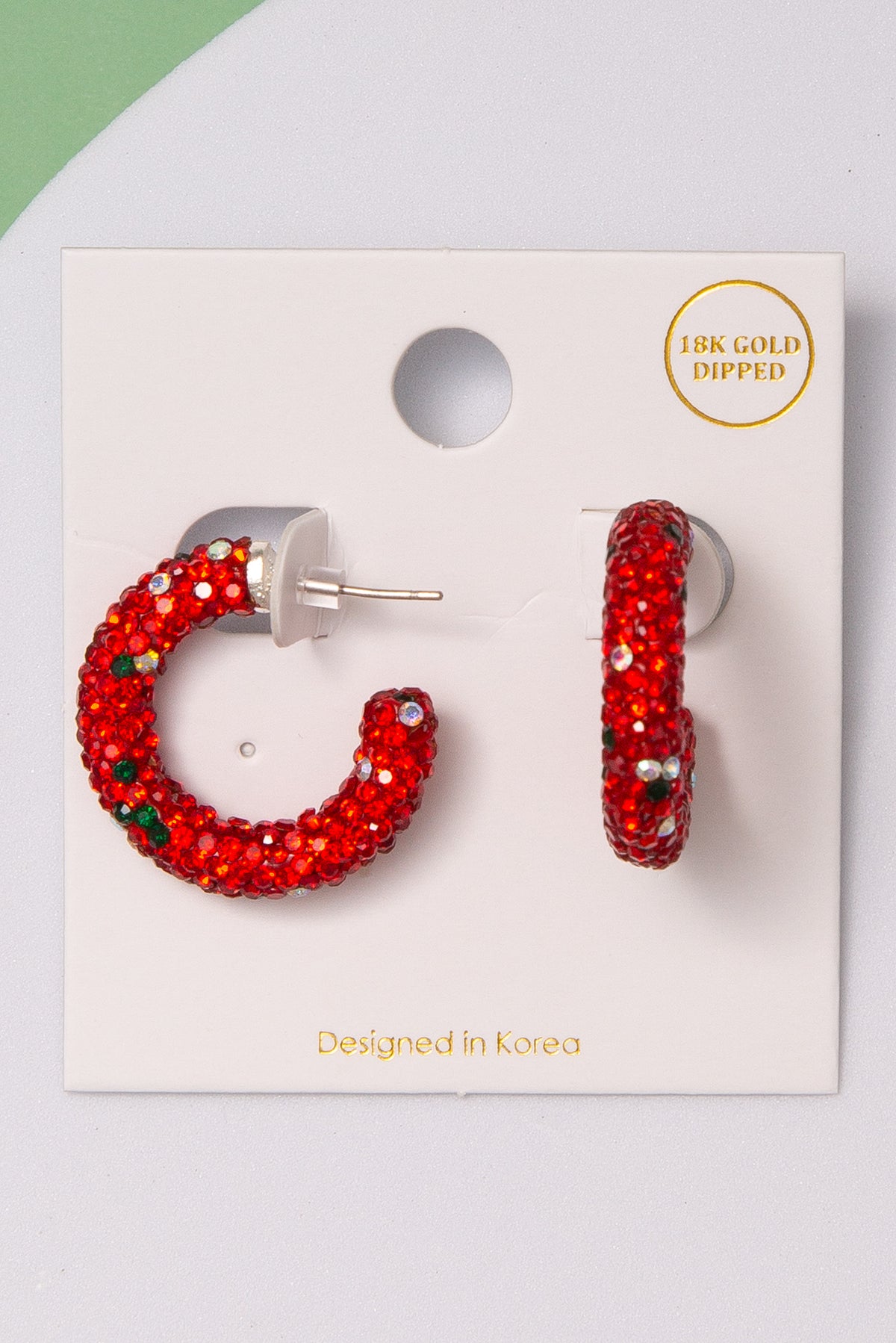 Kathryn Christmas 18K Gold Dipped Crystal Pavé Open Hoop Earrings | Red