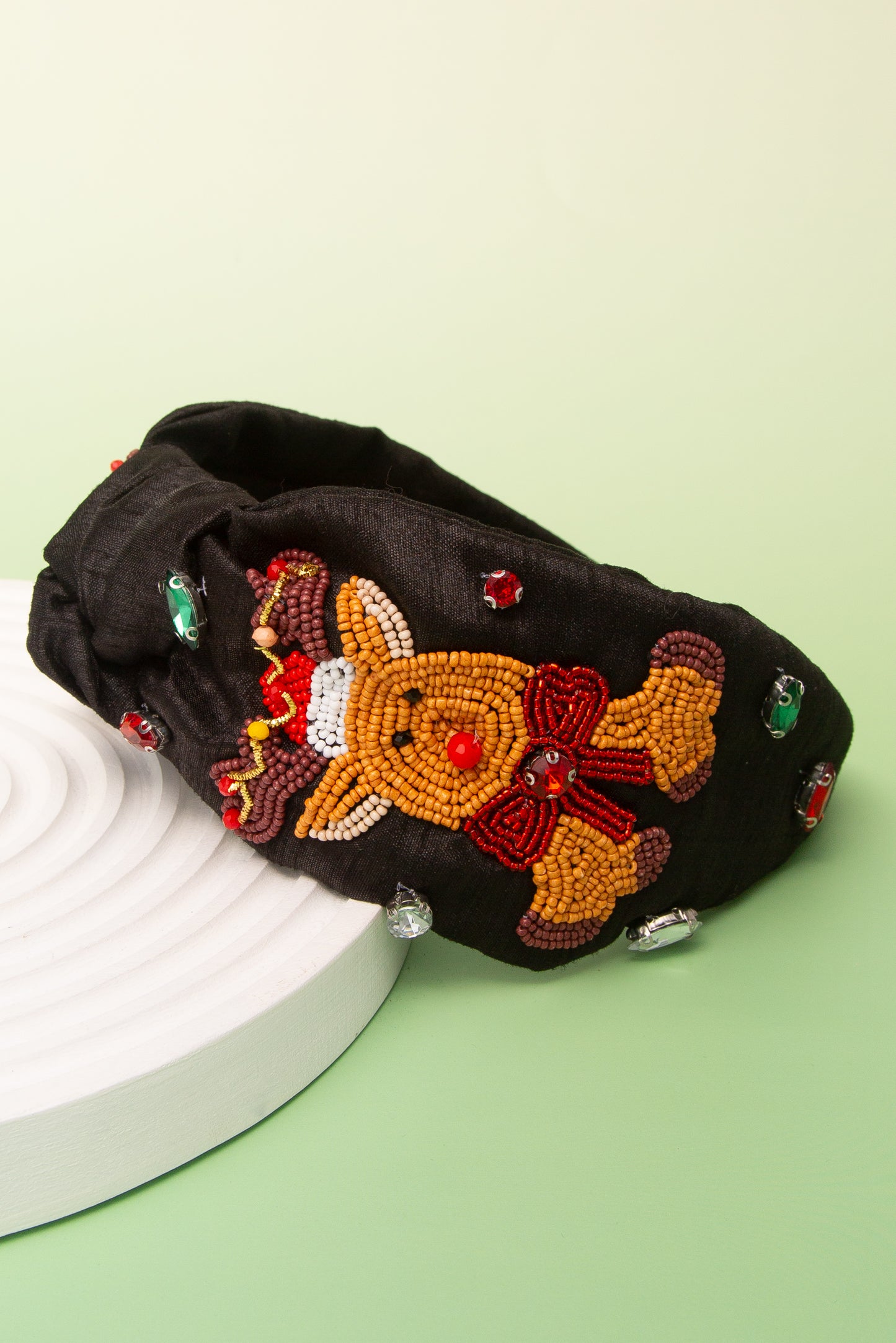 Parker Christmas Red Nose Reindeer Beaded Headband | Black