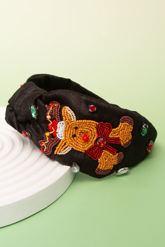 Parker Christmas Red Nose Reindeer Beaded Headband | Black