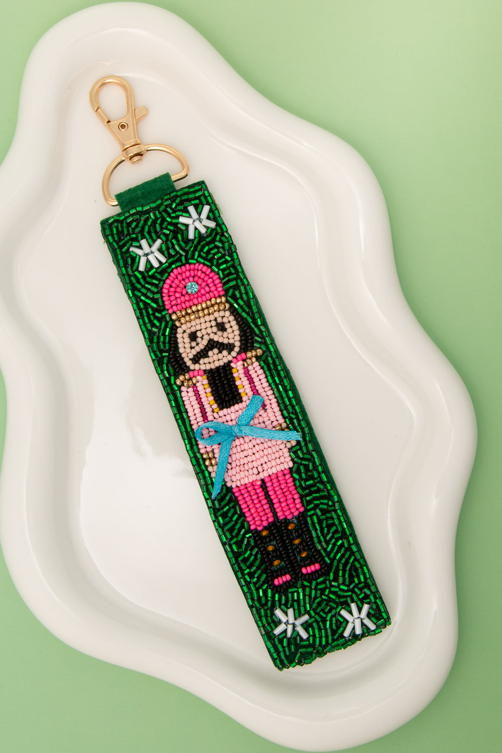 Charlotte Christmas Seed Beaded Nutcracker Wristlet Keychain