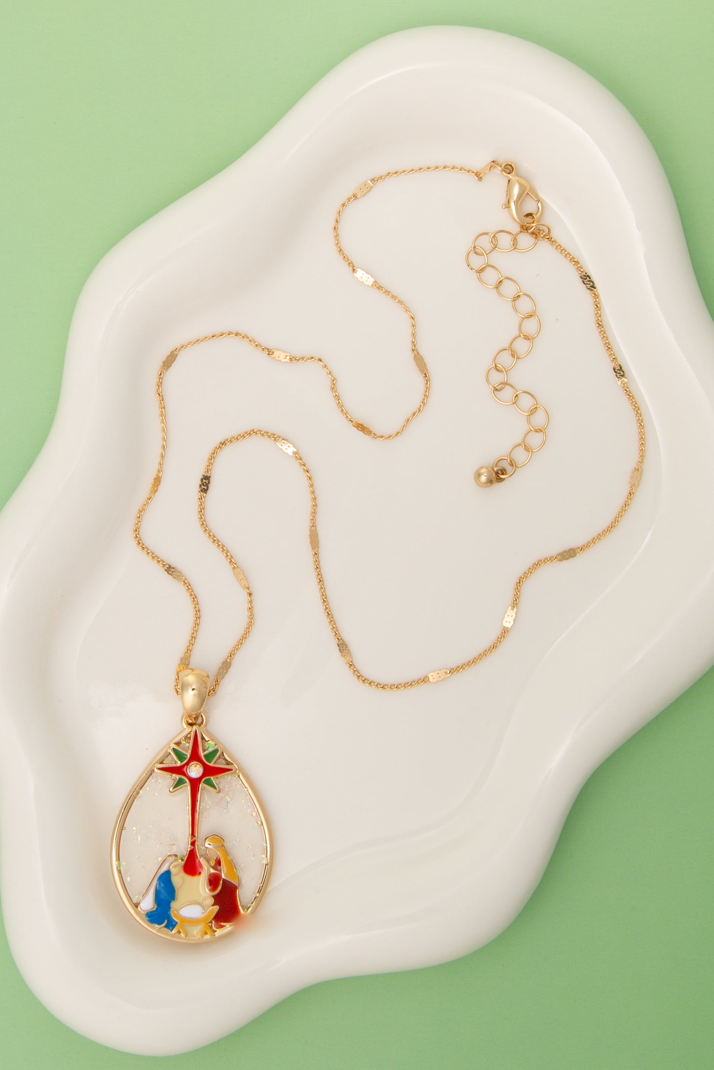 Hellen Christmas Enamel Nativity Pendant Necklace | Gold