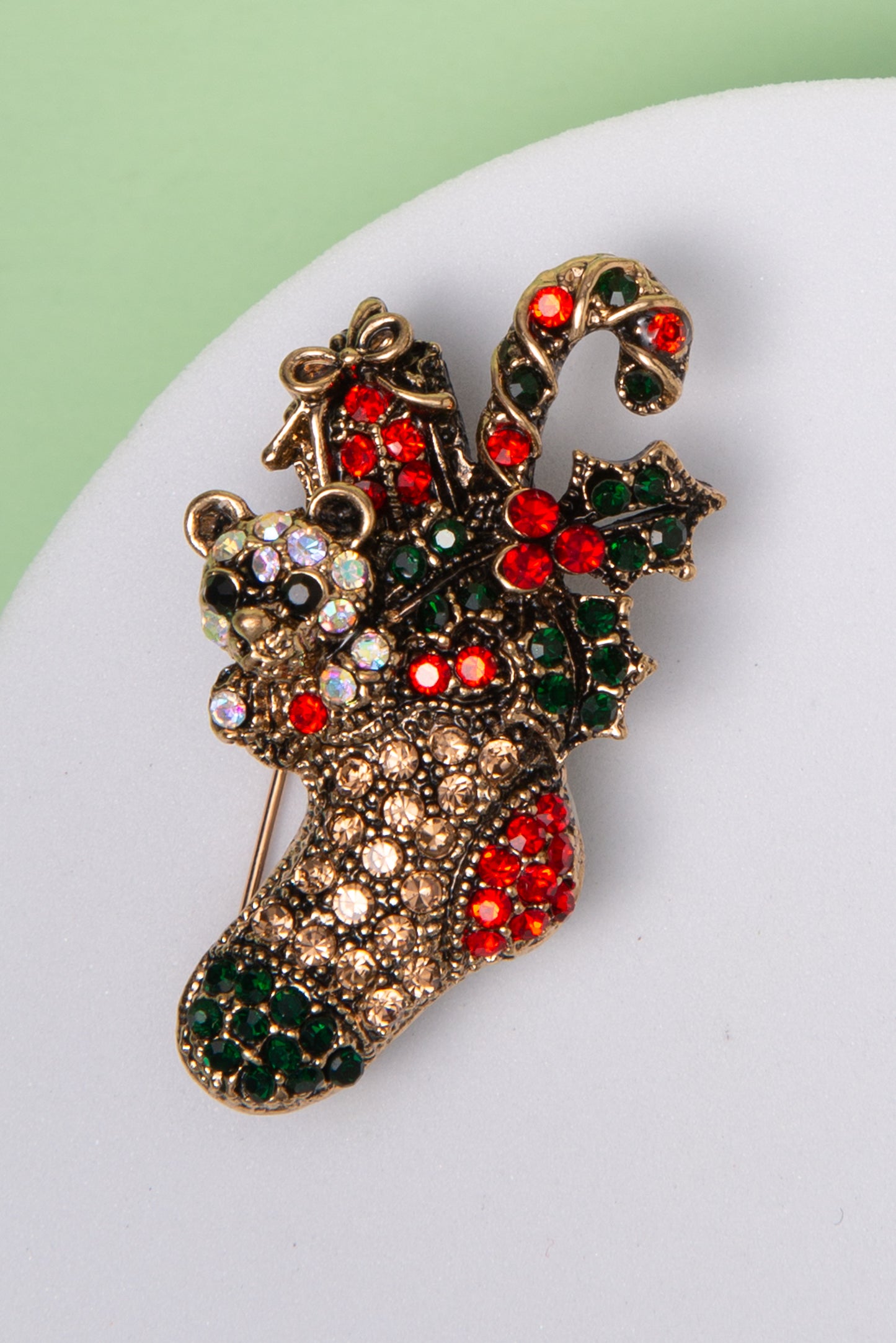 Paloma Holiday Stocking Teddy Bear with Gifts and Candy Cane | Gold