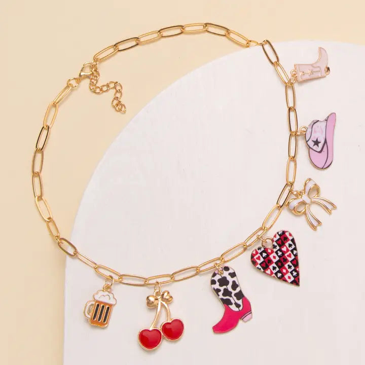 Sasha Western Theme Enamel Charm Chain Necklace