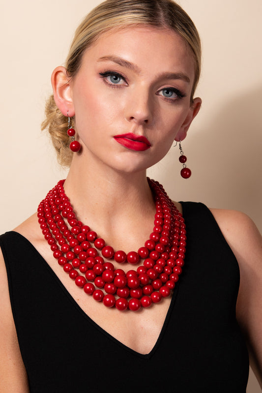Elsie 5-Strand Pearl Necklace & Earring Set
