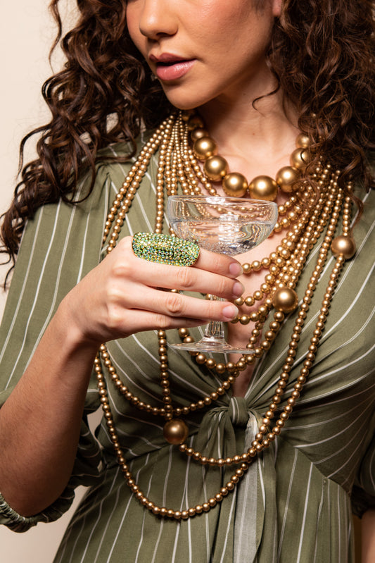 Alexis Long Shield Statement Ring | Green Rainbow