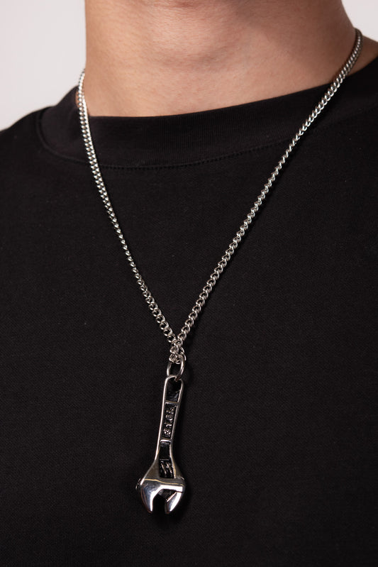 Stainless Steel Curb Chain Necklace with Wrench Pendant
