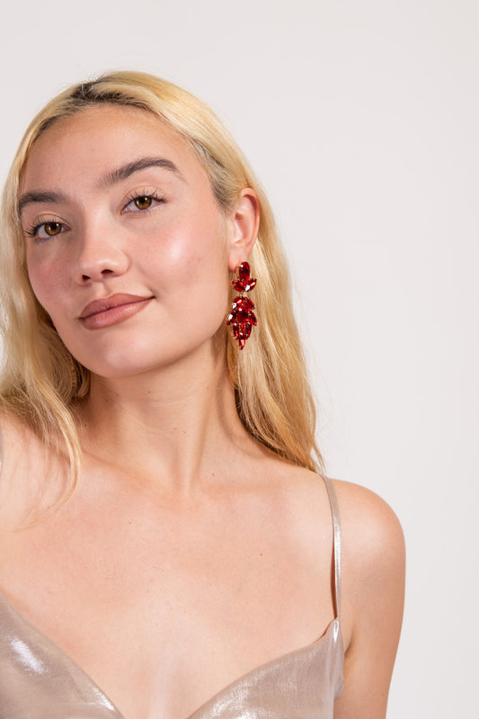 Wren Stone Flower Drop Earrings | Red