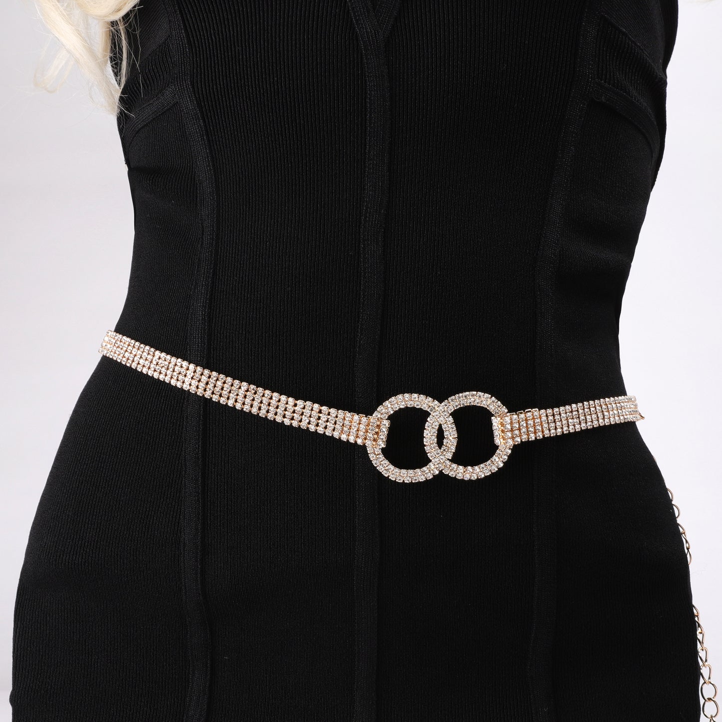 Adalynn Double O-Ring Rhinestone Chain Belt - Gold