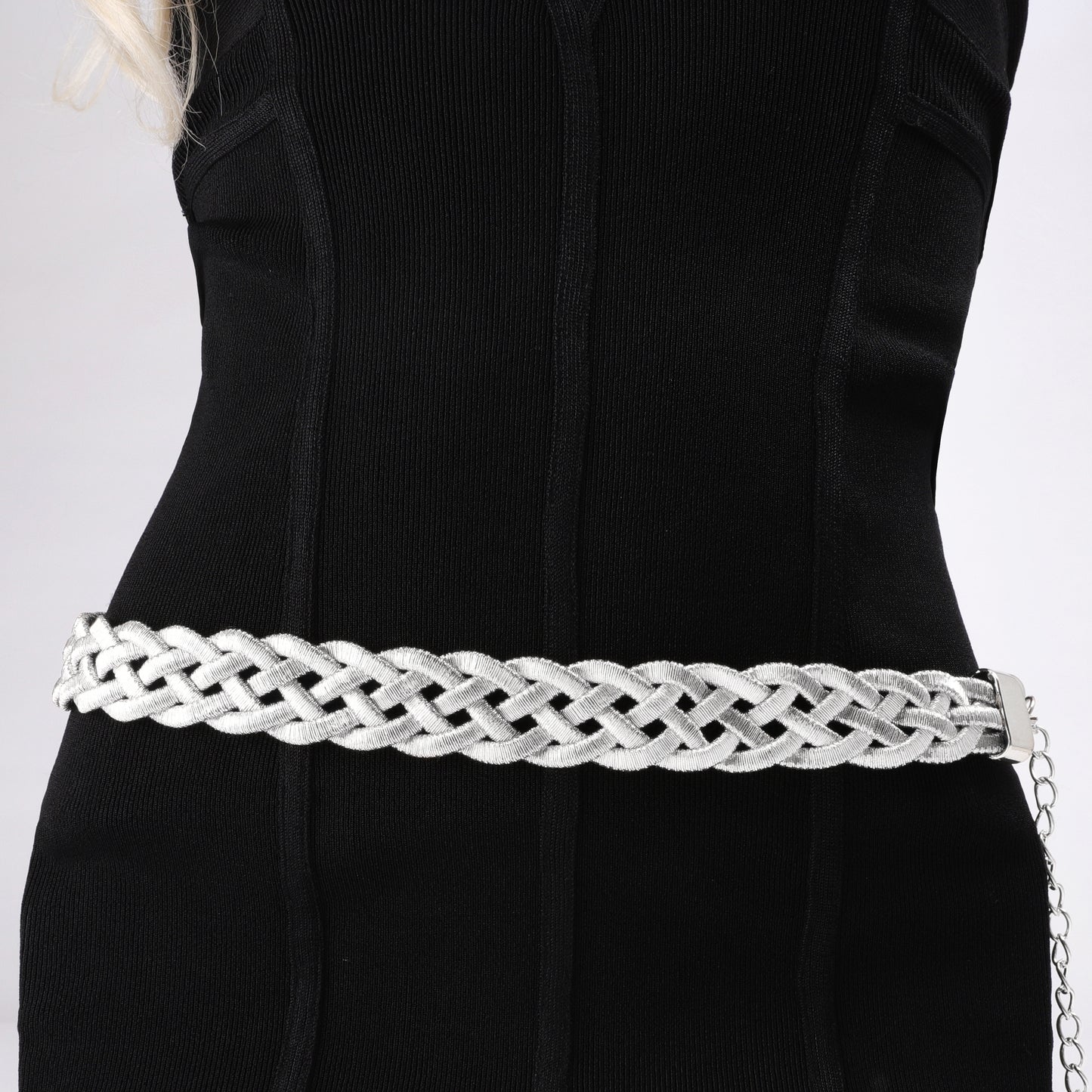 Hadley Metallic Woven Cord Belt - Silver