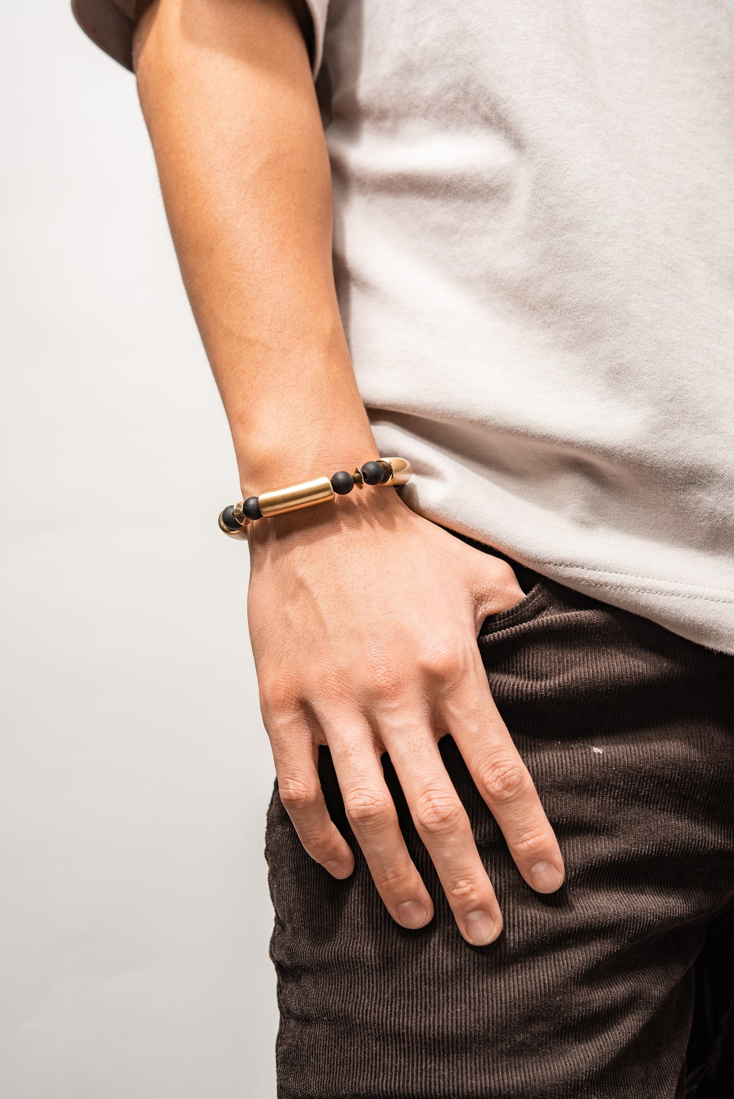 Tribal Bamboo Gold Plated Tube Bead Bracelet - Black