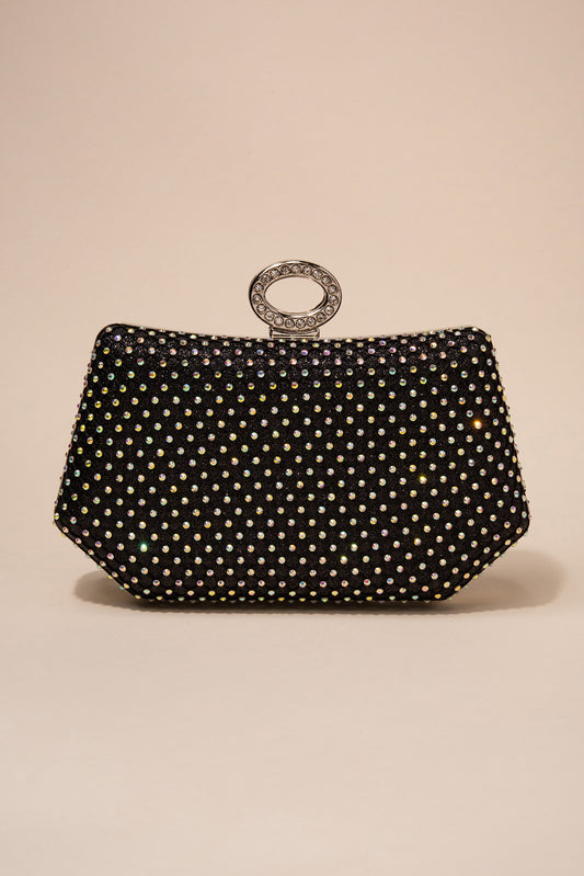 Janet Hexagonal Rhinestone Netting Evening Bag | Black
