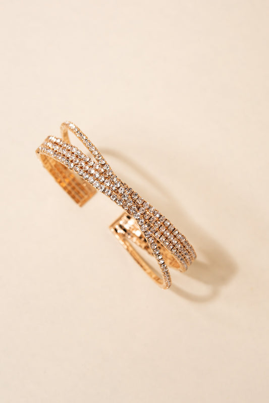 Abby Crossed Rhinestone Cuff Bracelet | Gold