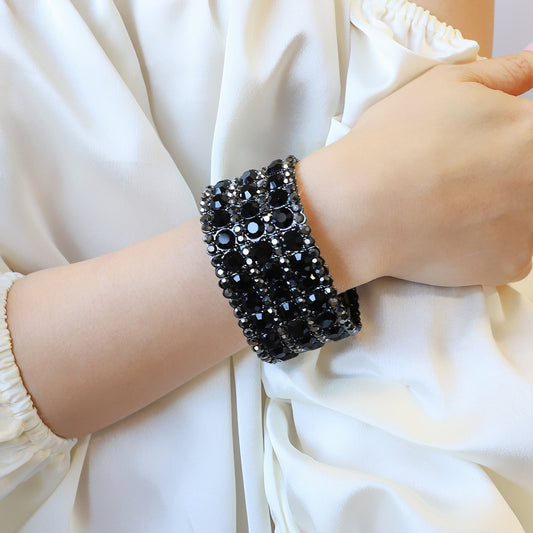 Emery Pearl & Rhinestone Stretch Bracelet | Black