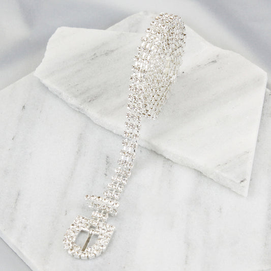Naomi Glitzy 3-Row Crystal Rhinestone Chain Belt | Silver