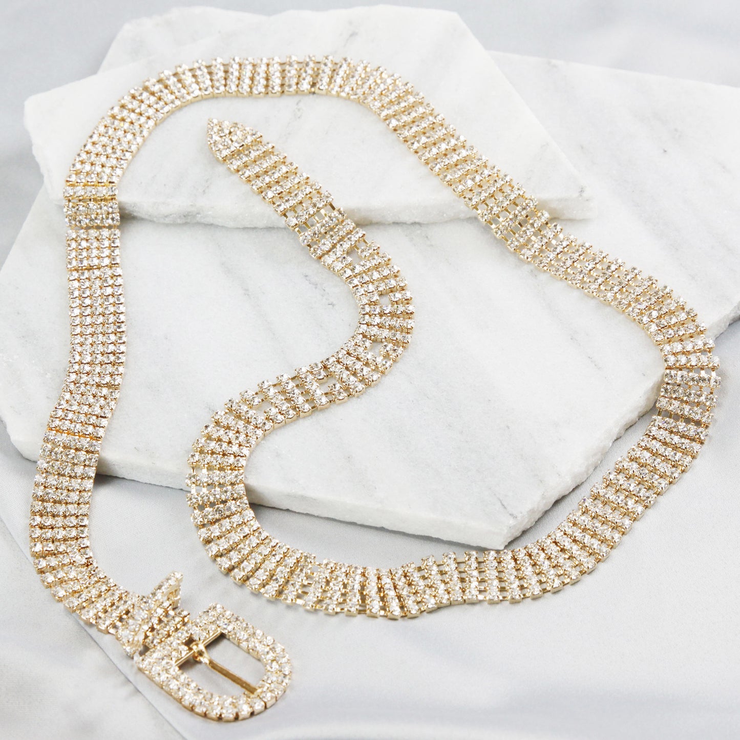 Sarah 5-Row Crystal Rhinestone Chain Belt - Gold