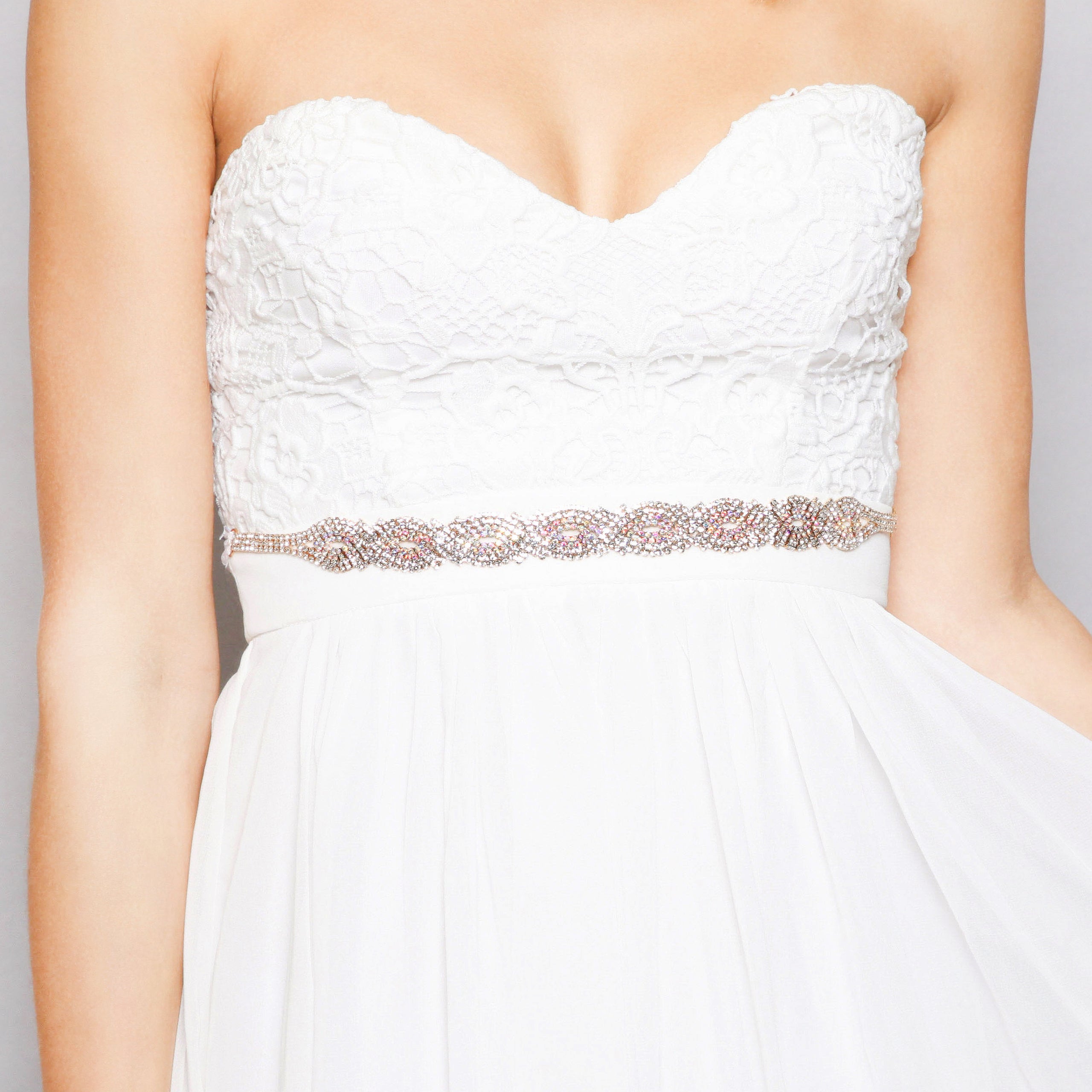 Amara Infinity Rhinestone Ribbon Bridal Sash Belt - Gold Iridescent Amara Infinity Rhinestone Ribbon Bridal Sash Belt - Gold Iridescent