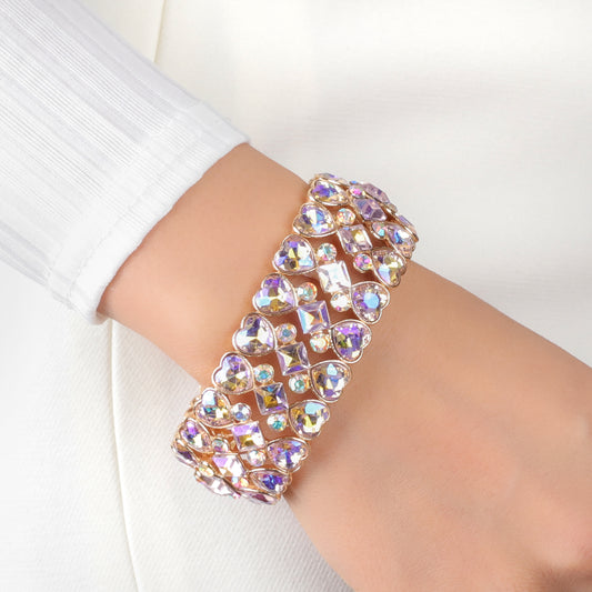 Georgian Heart Rhinestone Stretch Bracelet | Yellow Iridescent