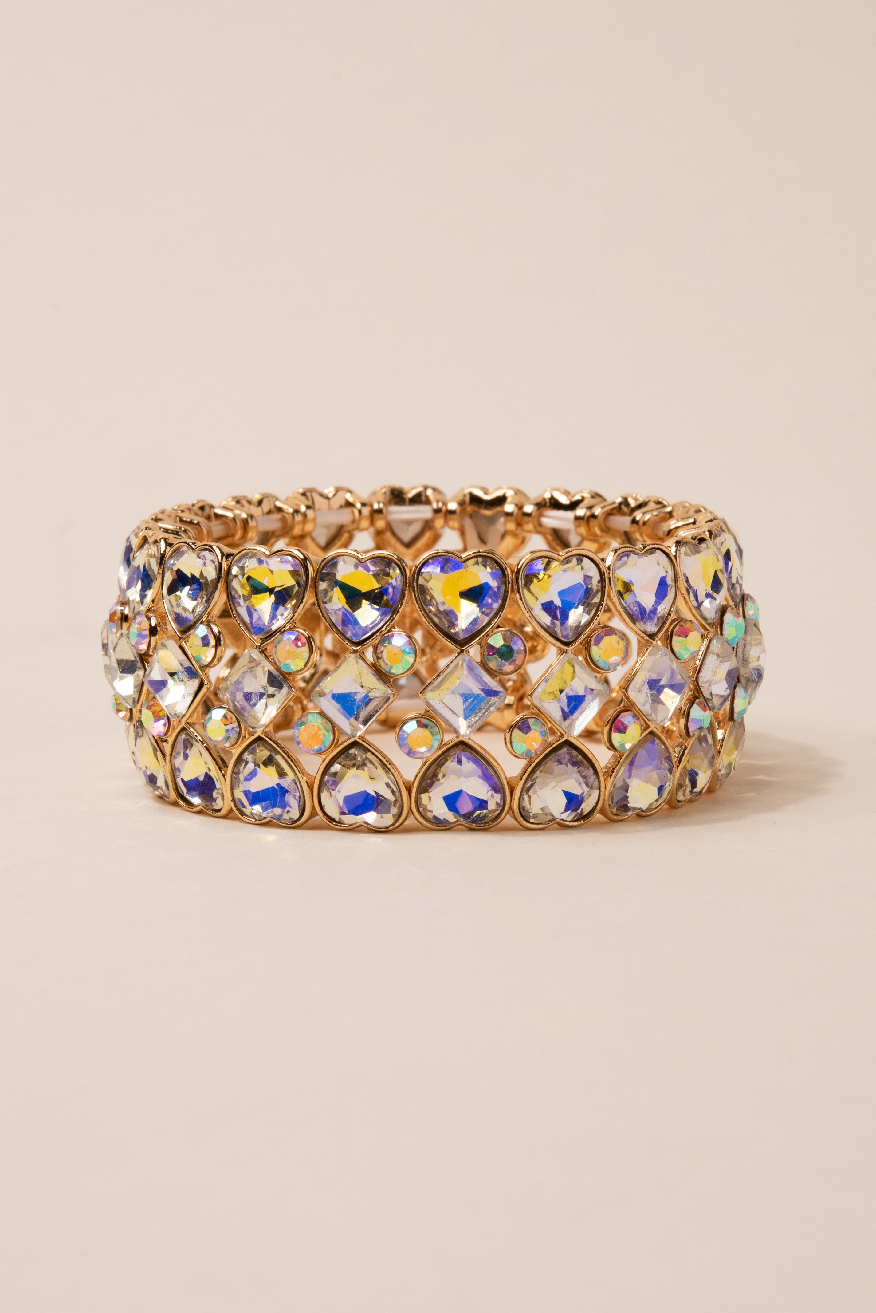 Georgian Heart Rhinestone Stretch Bracelet | Yellow Iridescent