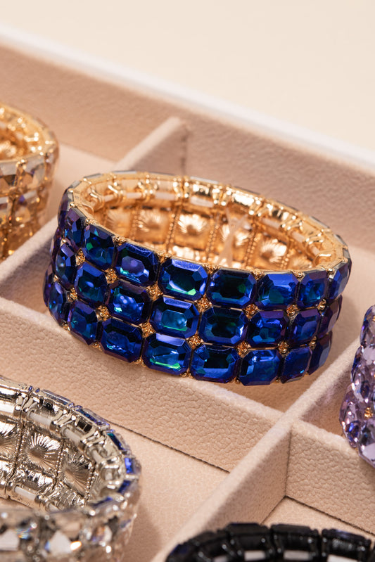 Kira 3 Row Emerald Cut Stretch Bracelet | Royal Blue Iridescent