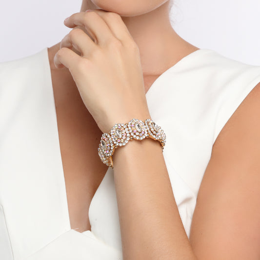 Alina Marquise Halo Rhinestone Bracelet | Gold Iridescent