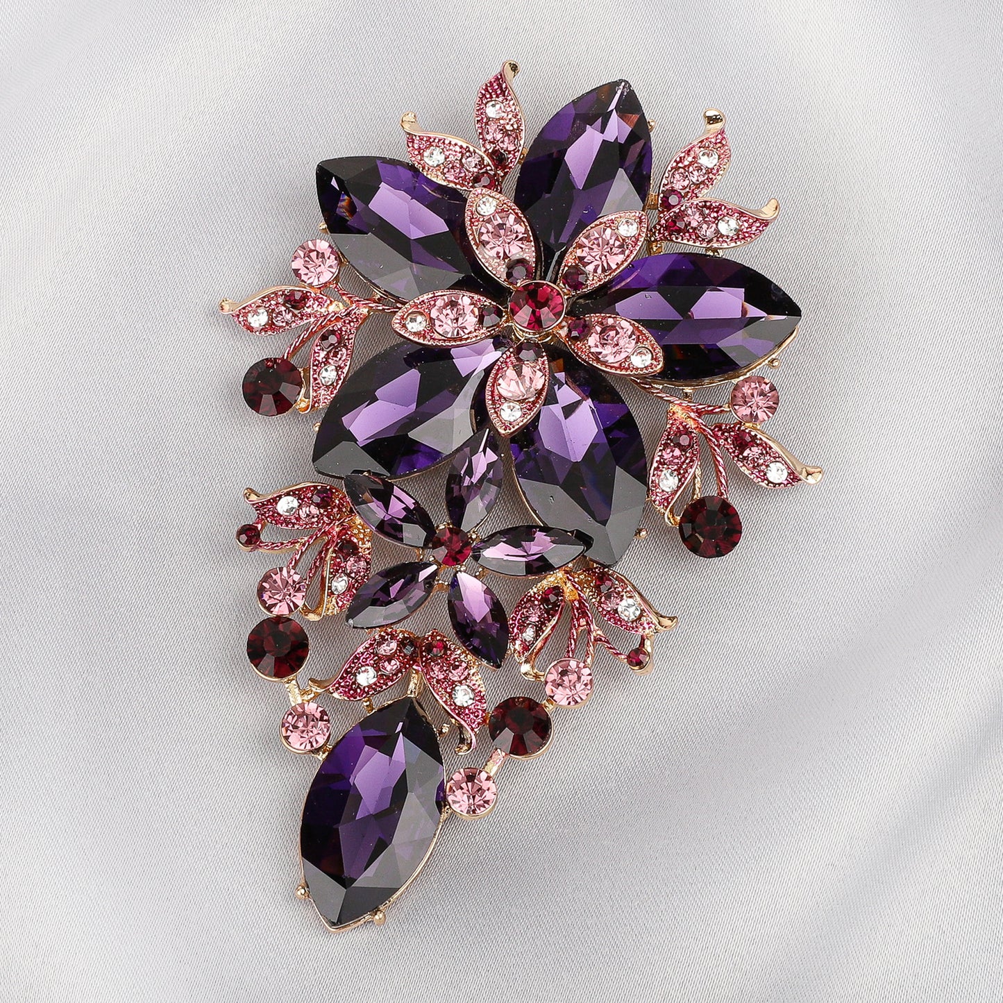 Piper Floral Statement Rhinestone Brooch - Purple