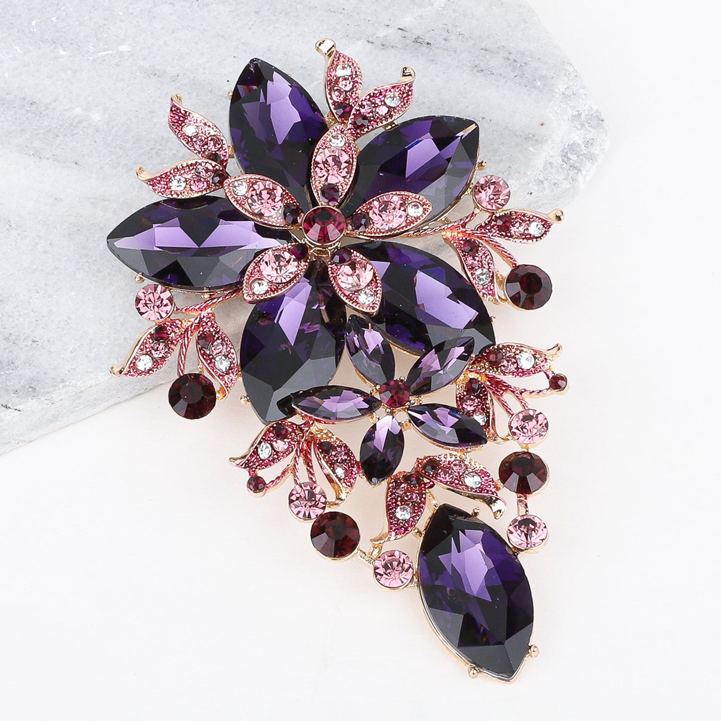 Piper Floral Statement Rhinestone Brooch - Purple