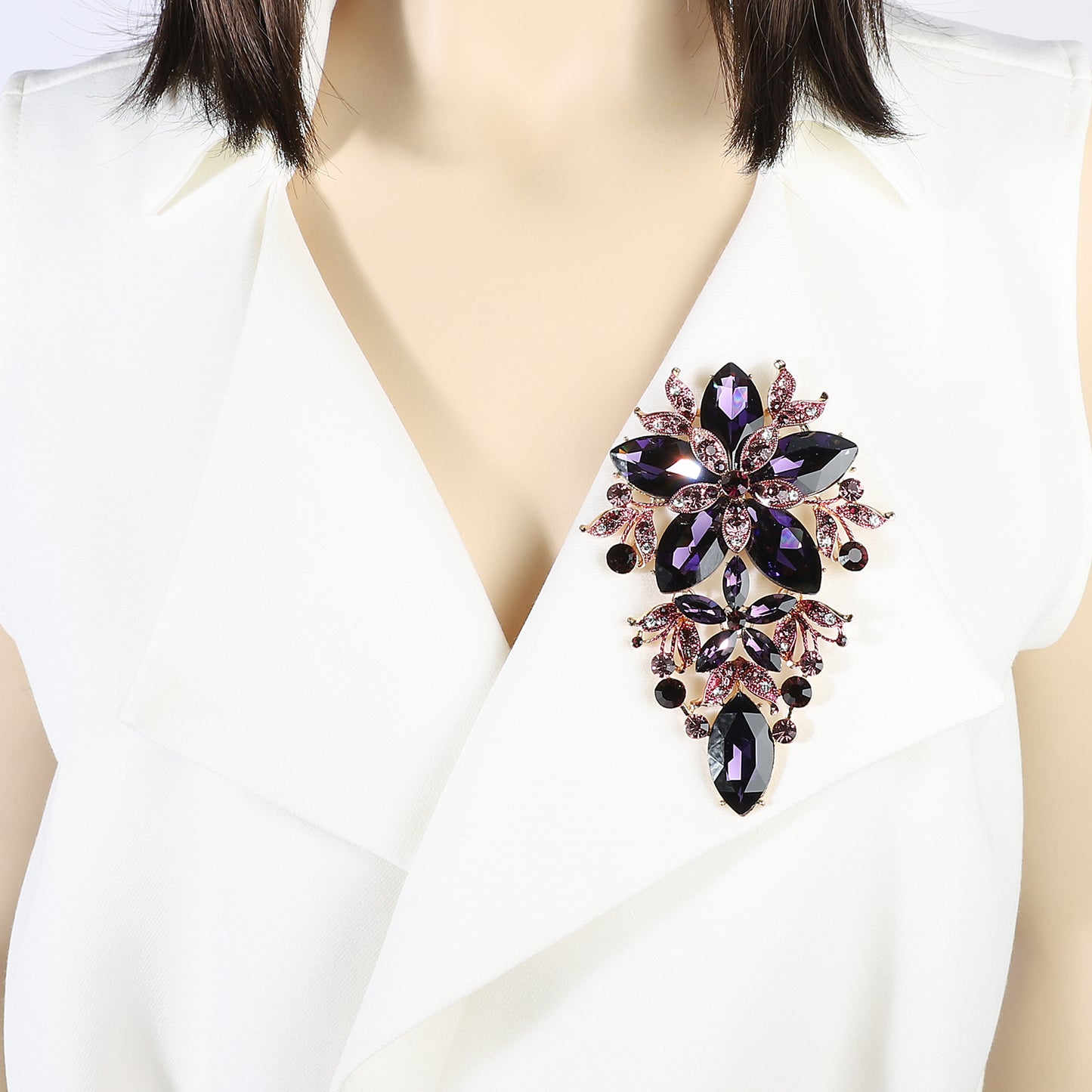 Piper Floral Statement Rhinestone Brooch - Purple