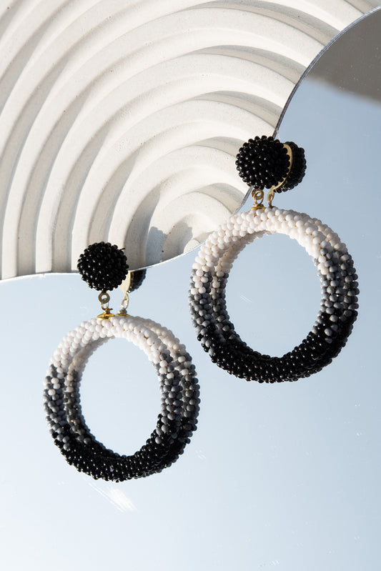 Anais Beaded Circle Earrings | Black