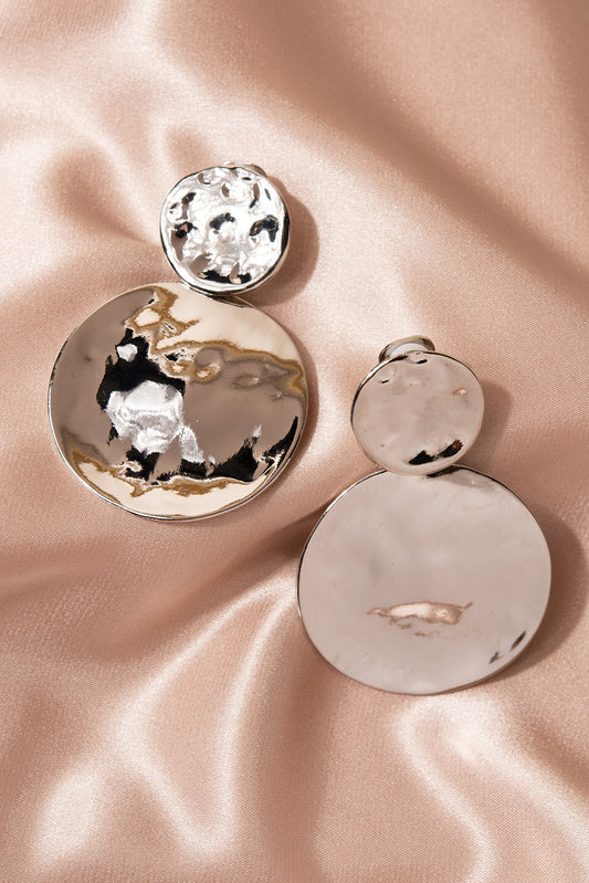 Elara Double Hammered Disc Clip-on Earrings | Silver