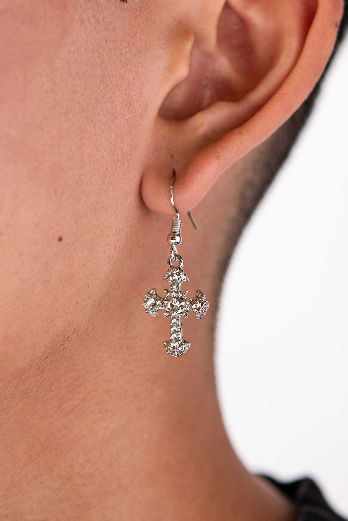 Vintage Cross Dangle Earrings - Silver