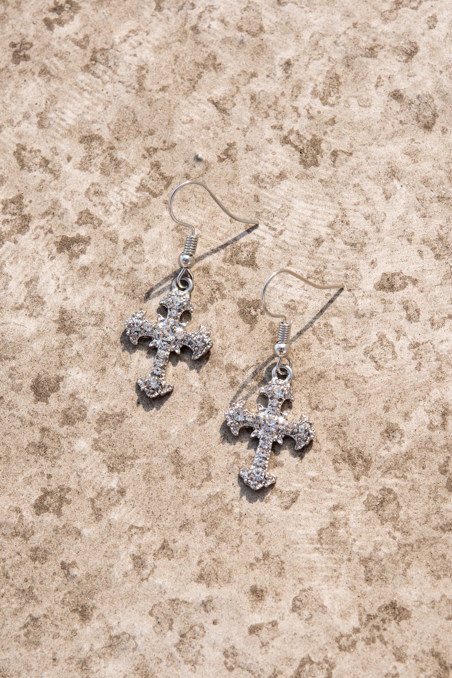 Vintage Cross Dangle Earrings - Silver