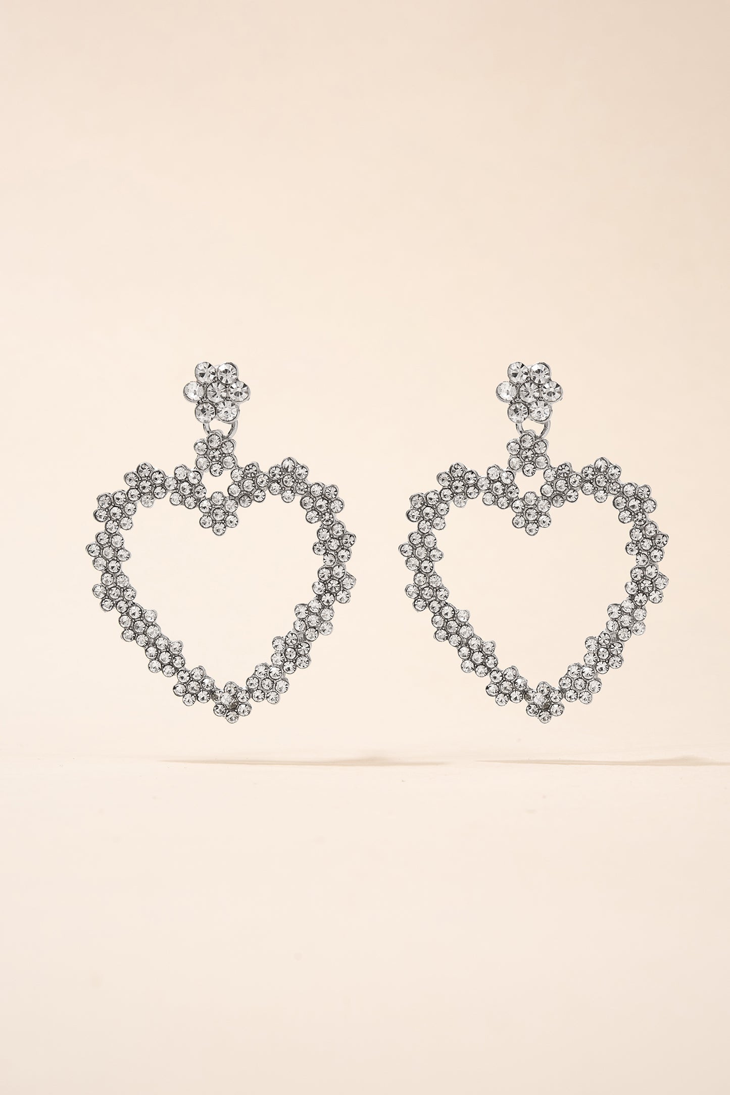 Flower Heart Rhinestone Post Earrings