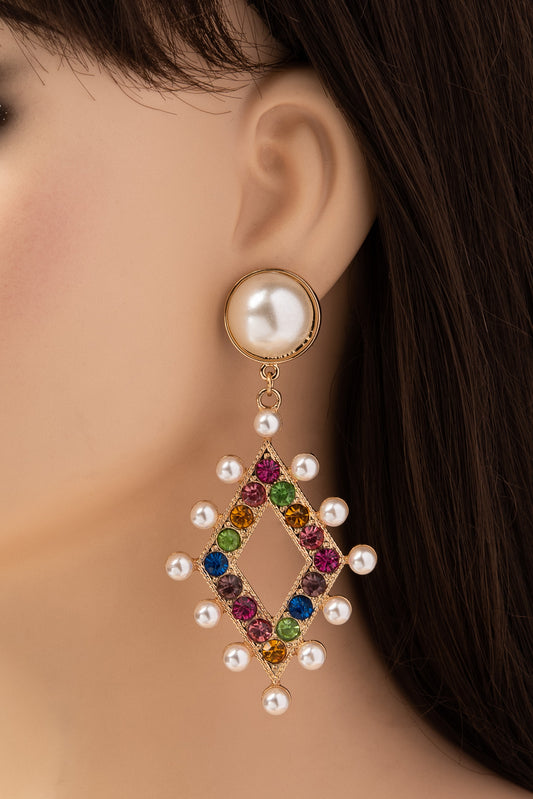 Louella Rhinestone and Pearl Drop Earrings | Multicolor