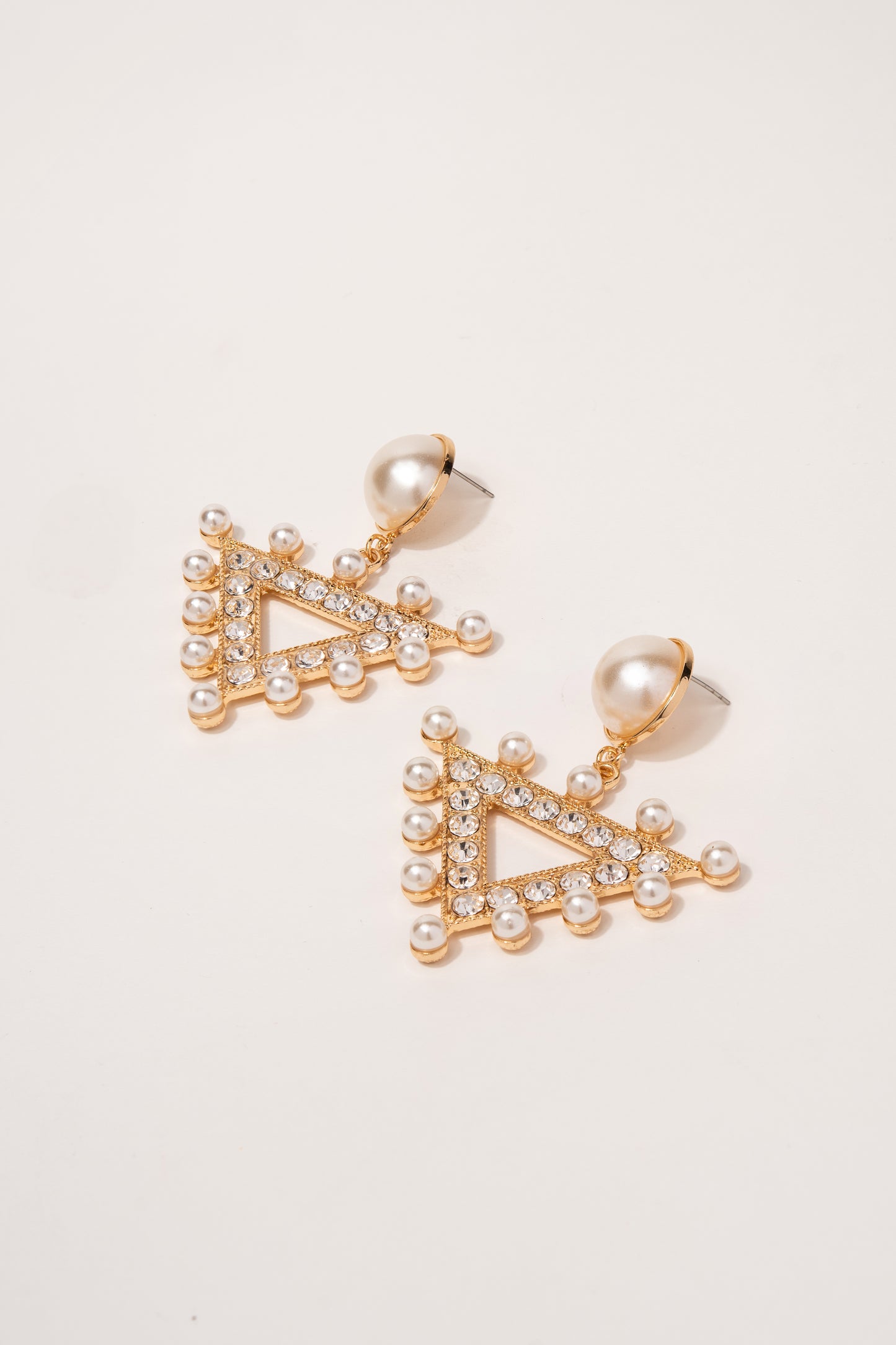Meara Rhinestone and Pearl Triangle Drop Earrings