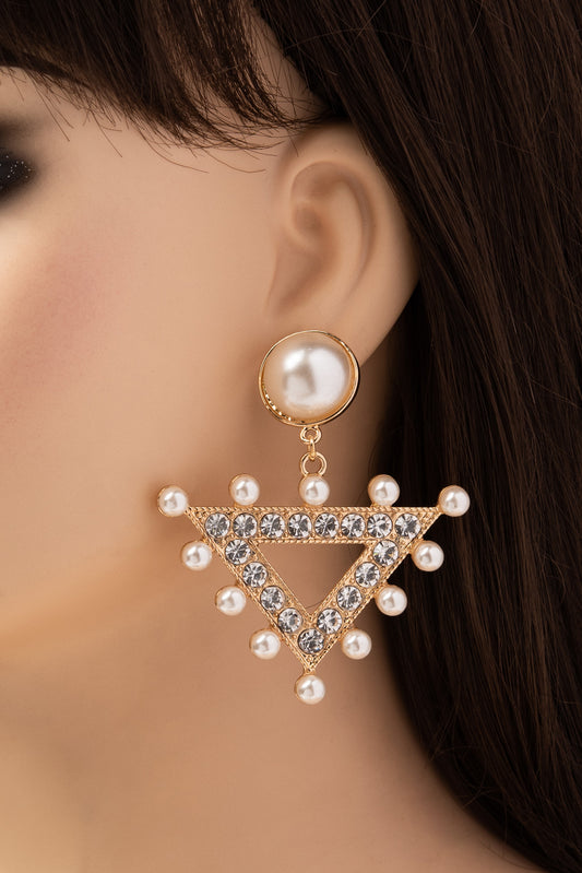 Meara Rhinestone and Pearl Triangle Drop Earrings | Gold