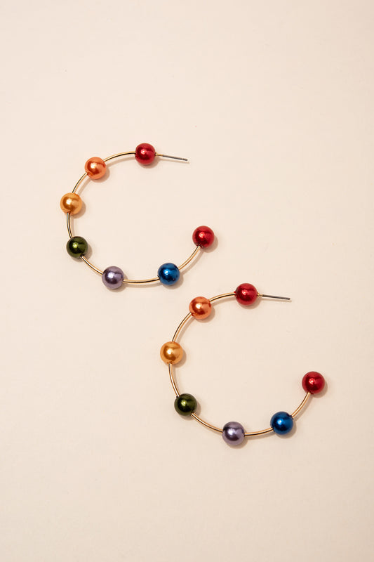 Floating Pearl Hoop Earring | Rainbow