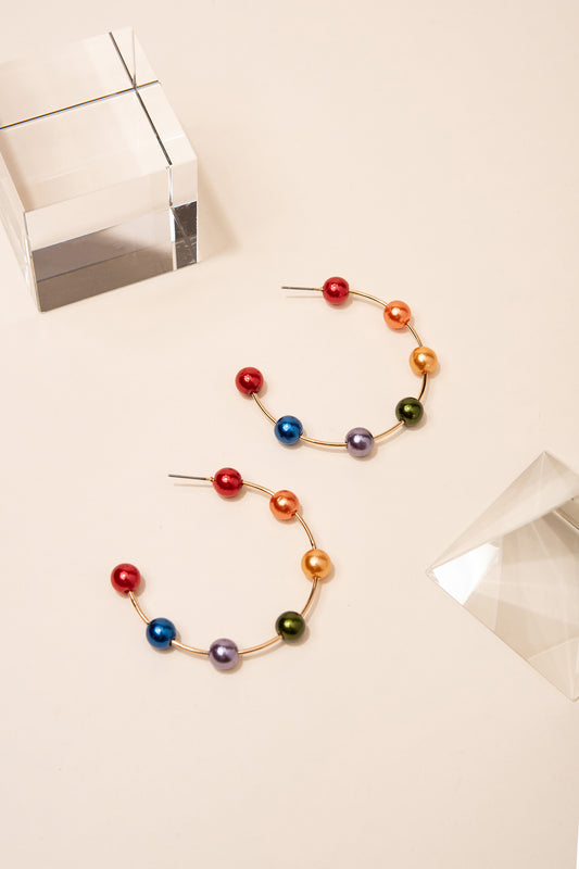 Floating Pearl Hoop Earring | Rainbow