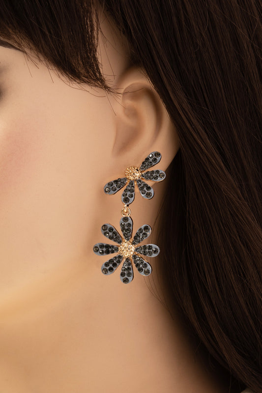 Abigail Flower Rhinestone Earrings | Black
