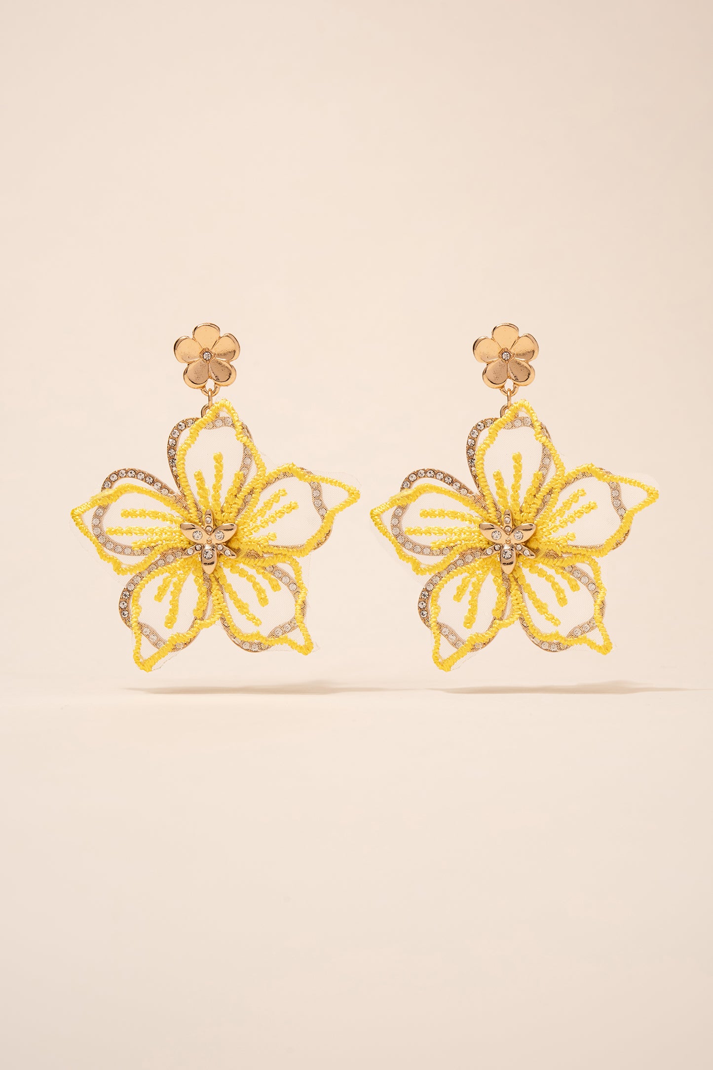 Embroidered Rhinestone Flower Earrings