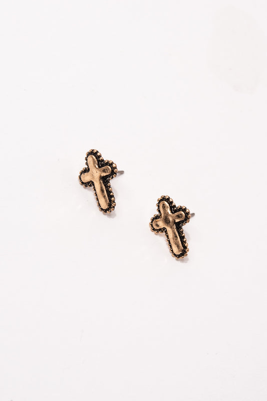 Handmade Tailored Cross Stud Earrings - Gold