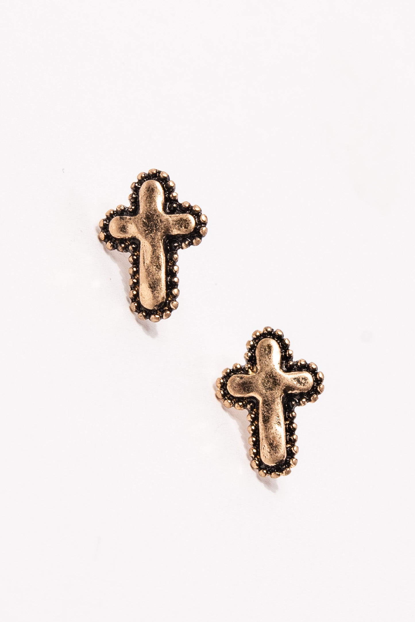 Handmade Tailored Cross Stud Earrings - Gold