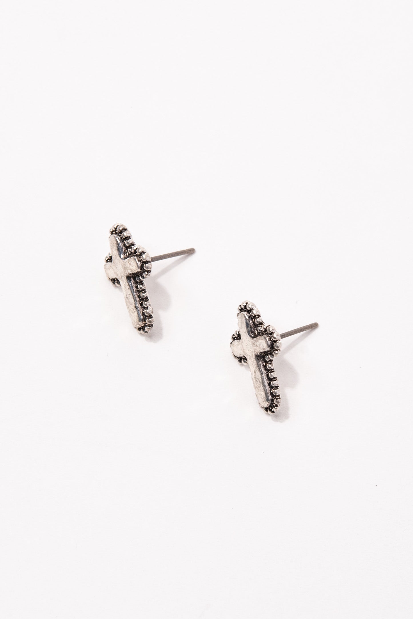 Handmade Tailored Cross Stud Earrings - Silver