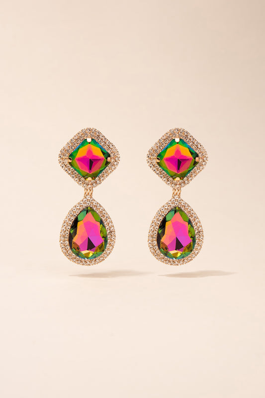 Rhinestone Clip On Glass Drop Earrings